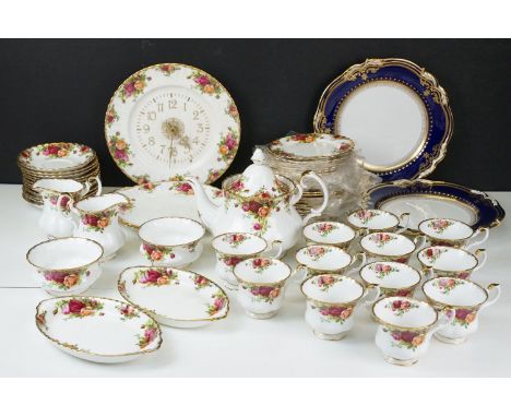 Large collection of 'Old Country Roses' gilt and rose tea service set to include two cake plates, twelve side plates, diamete