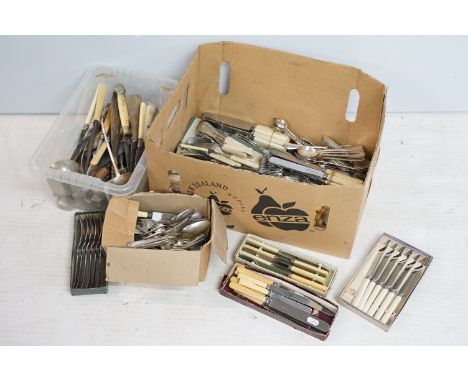 Large collection of silver plated flatware, cutlery and serving items (1 box)