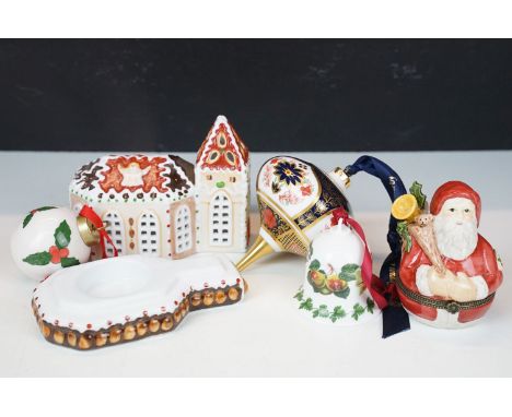 Selection of Christmas ceramics to include Royal Crown Derby Imari 2010 bauble ornament, Villeroy &amp; Boch Santa trinket bo