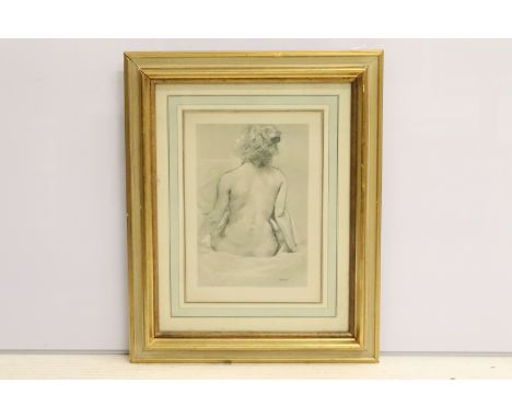 Leon Bakst (Russian, 1866 - 1924), portrait of a nude female in a pose, engraving, 28 x 19.5cm, gilt framed and glazed