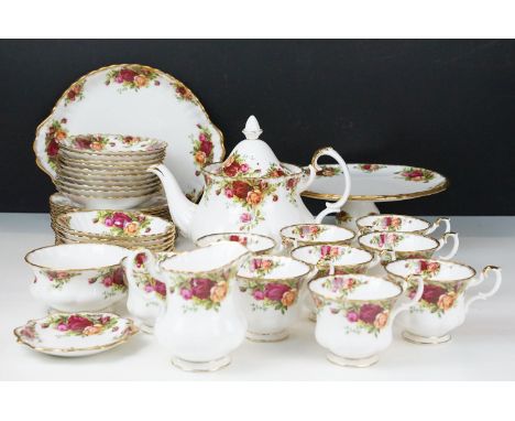 Collection of Royal Albert 'Old Country Roses' China tea service items to include teapot, milk jug, sugar bowl, dish, nine cu