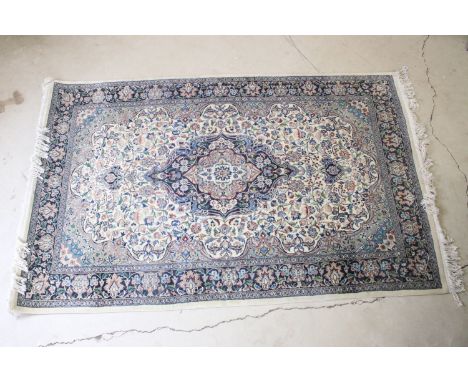 20th century wool work cream ground carpet with central medallion within borders, 213 x 140cm