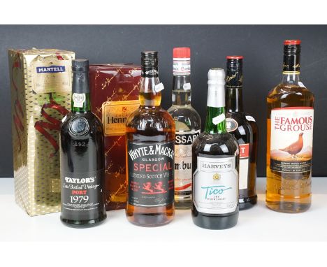 Alcohol - eight bottles, comprising: Cognac Hennessy Very Special, boxed, 68cl, Martell V S Fine Cognac, 70cl, boxed, Whyte &
