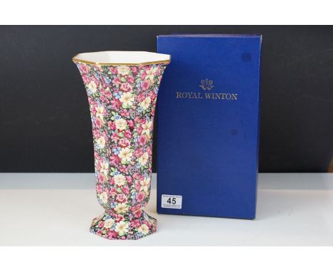 Royal Winton Florence all over floral vase c.1998, Number 612 of 2000, boxed, H 31cm