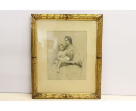Sir William Blake Richmond (British, 1842 – 1921), portrait of mother and child, mixed media, signed in pencil lower left and