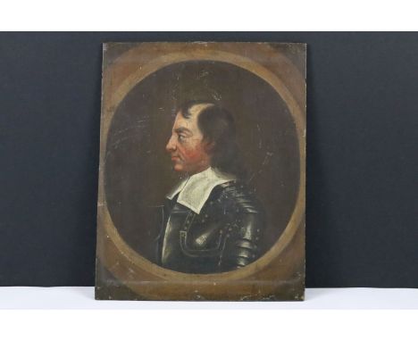 19th century English school, portrait of a gentleman in armour, oil on panel, 22.5 x 18cm