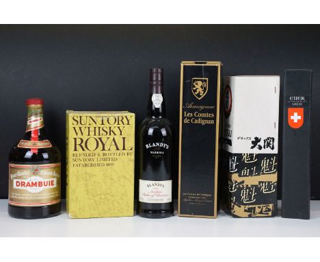 Alcohol - six bottles, comprising: Suntory Whisky Royal, 720ml, boxed, Armagnac Les Comtes de Cadignan, 70cl, boxed, Deluxe O