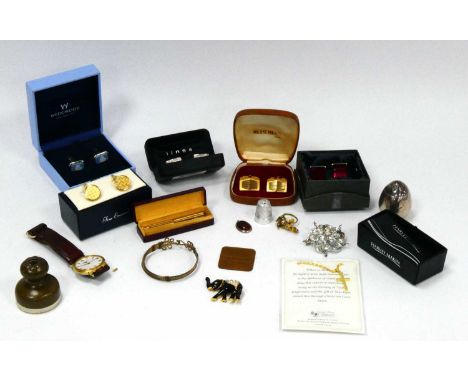 Victorian Silver Pepperette, pencil, bangle, cuff links, watch, costume jewellery, etc.