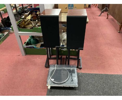 Garrard DD450 Semi-automatic Direct Drive Record Player, together with a pair of Mission speakers on Apollo support systems, 