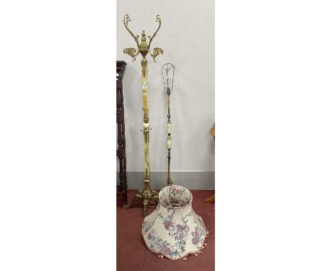 Italian Onyx and Gilt Metal Coat Stand, with four upper hooks and four smaller to centre, 178cm high, similar standard lamp (