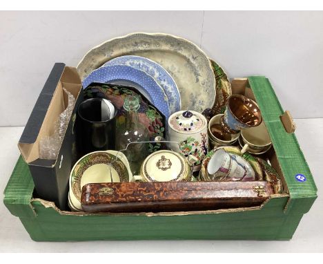 Myott England's Countryside Table Pottery, Sylwar, Tankard, blue and white plates, teapot, copper lustre goblet, carving set,