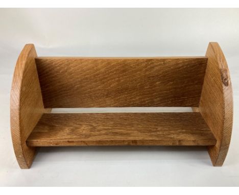 A Robert Mouseman Thompson oak book trough with sloping ends and carved signature mouse, 45.5cm