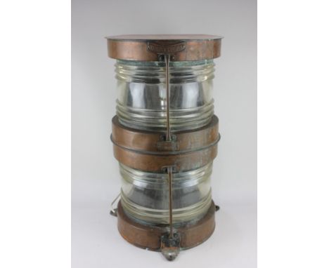A Meteorite copper and brass dual masthead ship's light, 60cm high
