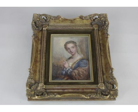 19th century school, portrait of a young lady, printed paper label verso states "inscribed and dated verso 'Elizabeth Thompso