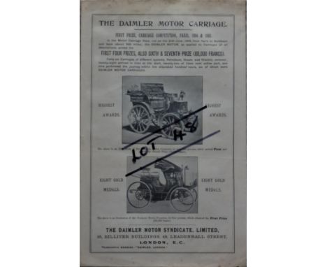 DAIMLER MOTOR SYNDICATE LTD. A very important (August ?) 1895 advertising broadsheet for the Daimler Motor Syndicate Ltd of 9