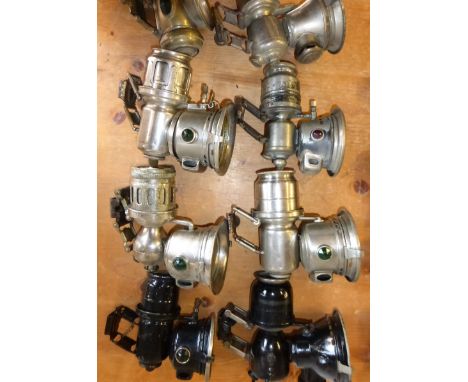 SEVEN ACETYLENE GAS LAMPS,  an assortment manufactured by Lucas, P&amp;H and miller, together with an oil-powered Lucas capta