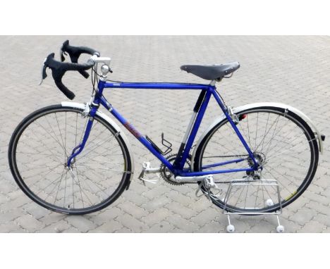 A BATES LIGHTWEIGHT BICYCLE.  Finished in blue enamel, the 21-inch frame with Westcliff on Sea badging, Campagnolo fittings t