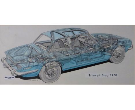 VIC BERRIS - 1970 TRIUMPH STAG. A highly detailed and original cutaway drawing with light green wash and some white highlight