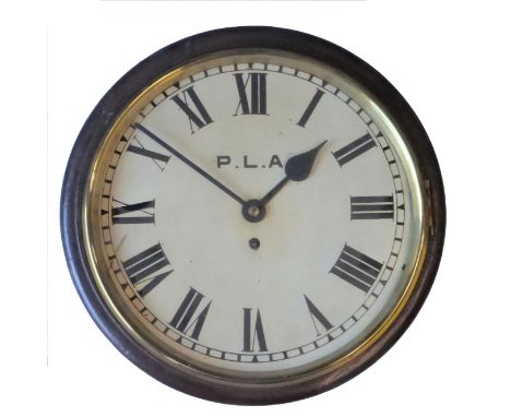 A WORKSHOP DIAL CLOCK with a fusee eight-day movement, 11-inch dial with PLA initials for the Port of London Authority, behin