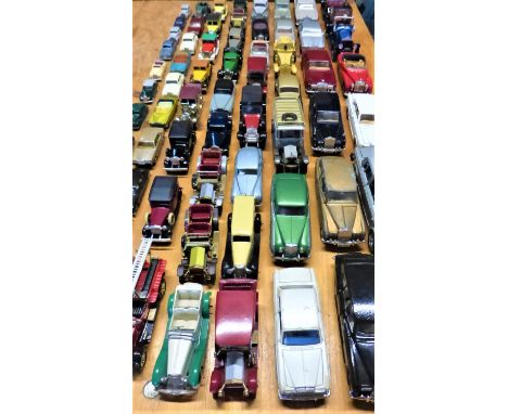 A TRAY OF ASSORTED MODELS.  About 65 loose model classic and vintage cars and other vehicles, various scales, mostly metal bu