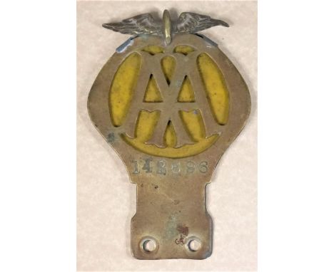AUTOMOBILE ASSOCIATION MOTORCYCLE BADGE.  A rare, pierced AA badge of the size used with motorcycles, numbered 142696, a pre-