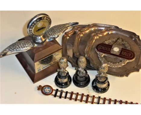 GRAHAM ROBSON - AWARDS. The 1997 Moto Awards, being a Boyce Moto Meter with wings, three silver-plated trays, an RAC Rally of