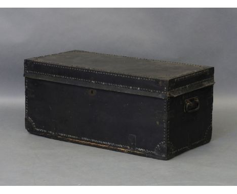 A camphorwood and leather trunk with studwork, 93cm wide x 46cm wide x 42cm high