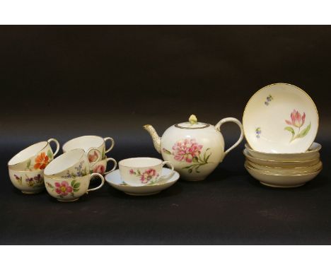 An early 20th century Meissen tea service, with hand painted foliate decoration