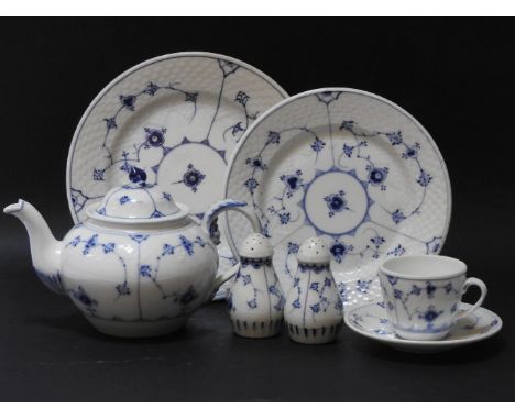 A Danish 'onion pattern' blue and white porcelain dinner and tea service