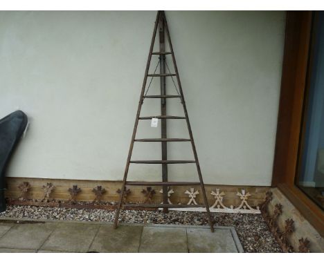 An early 20th century fruit pickers ladder, of tripod form