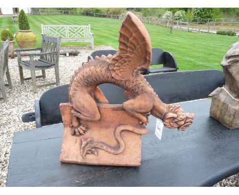 A large winged dragon roof ridge tile, 84cm high