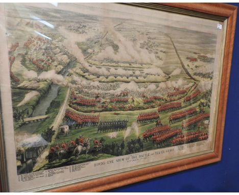 Two maple framed prints: Wellington meeting Marshall Blucher and The Battle of El Kabir. 71 x 120cm and 52 x 74cm internal fr