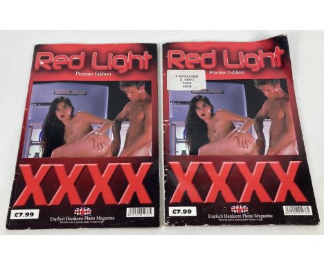 2 issues of Red Light XXXX Premier Edition, explicit hardcore adult erotic photo magazine. 