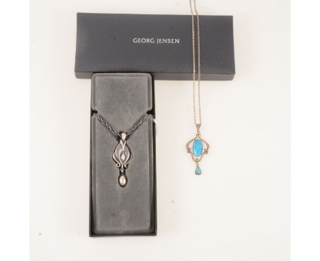 A boxed Georg Jensen 2012 Heritage Collection Art Nouveau design pendant marked GJ 925 S. a Matthew Horner turquoise enamel p