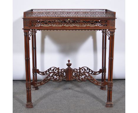 Chippendale style mahogany silver table, rectangular top with a fretted gallery and candle slide, fretted frieze and brackets