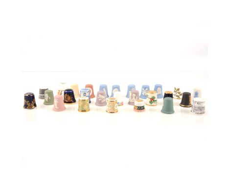 Twenty-seven ceramic thimbles, Wedgwood jasperware, Limoges, Royal Crown Derby, Royal Worcester, Spode etc.