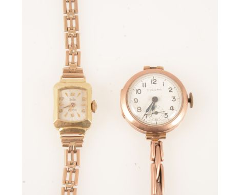 Two lady's vintage wristwatches, a Sicura with 20mm white enamel dial with subsidiary seconds dial in a 9 carat yellow gold c