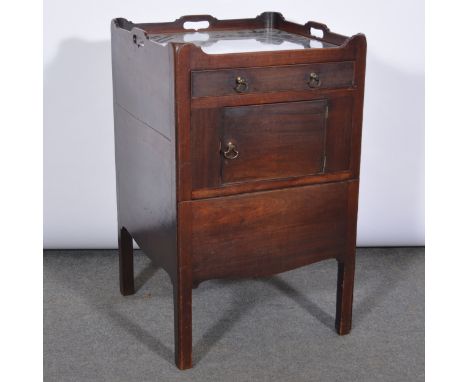 George IV mahogany night cabinet, galleried top, fitted with a frieze drawer over a single door, commode slide under, 51cm x 