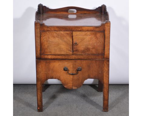 George III mahogany night cabinet, three-quarter gallery, fitted with two doors over a commode slide, 60cm x 46cm, height 77c