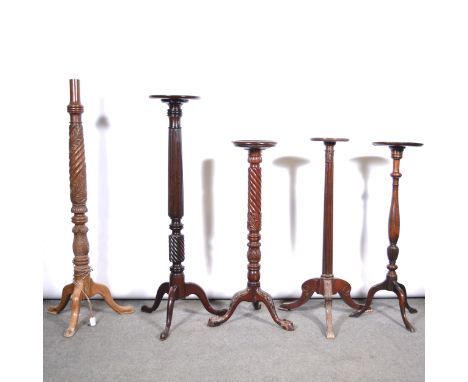 Mahogany jardiniere stand, cluster column, on carved tripod legs, height 110cm; another jardiniere stand, semi-fluted baluste