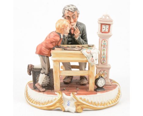 Four Capodimonte figure groups, Four Card Players, 38cm, The Watch Maker, Knife Grinder, Making Breakfast.