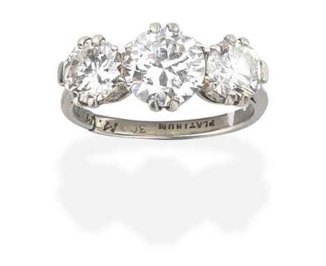 DIAMOND THREE STONE RINGBrilliant-cut diamonds, diamonds approx. 2.80cts total, ring size approx. K½For further information o