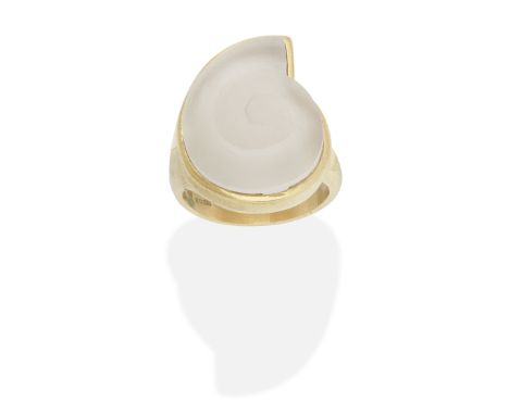 LALAOUNIS: ROCK CRYSTAL RING, CIRCA 1988Designed as a seashell, mounted in 18 carat gold, Lalaounis maker's mark A21, London 