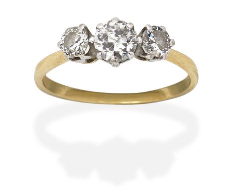 DIAMOND THREE-STONE RINGOld brillant-cut diamonds,  diamonds approx. 0.80ct total, ring size approx. QFor further information