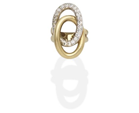 DIAMOND DRESS  RINGInterlocking oval hoops and brilliant-cut diamonds,  diamonds approx. 0.70ct total, ring size approx. M (l