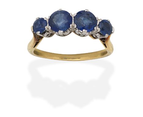 SAPPHIRE FOUR-STONE RINGCircular-cut sapphires,  sapphires very approx. 1.90cts total, ring size approx. P - hoop off roundFo