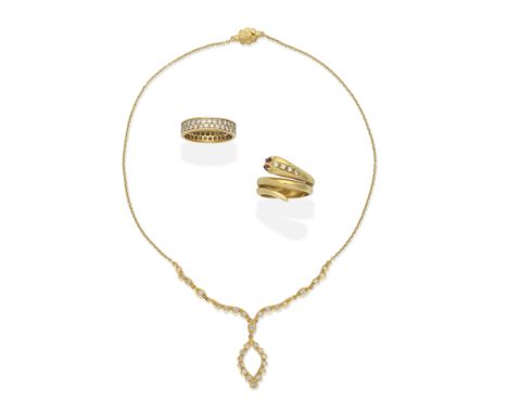 COLLECTION OF DIAMOND-SET JEWELLERY1st: The necklace set with brilliant-cut diamonds, 2nd: The ring set with brilliant-cut di