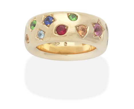 POMELLATO: GEM-SET 'ICONICA COLOUR' RINGSet with circular-cut vari-coloured gemstones, including sapphire, tourmaline, perido