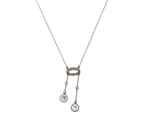 DIAMOND NEGLIGÉE NECKLACE,  CIRCA 1905Old brilliant and single-cut diamonds, pendant mounted in silver and gold, on a silver 