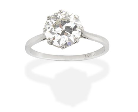 DIAMOND SINGLE-STONE RINGOld brilliant-cut diamond, weighing 3.26 carats, ring size approx. P½For further information on this